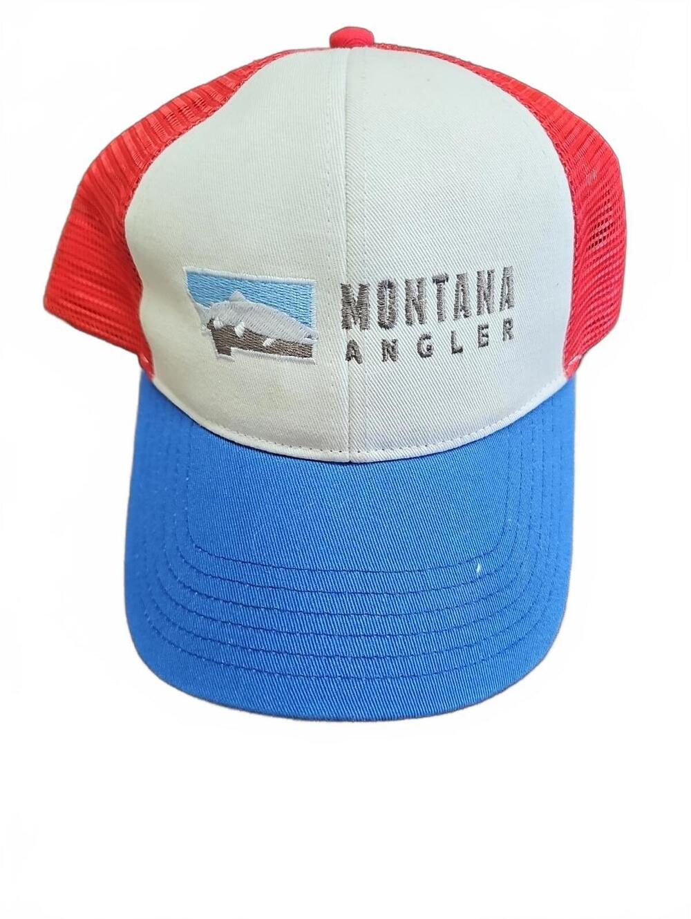 SIMMS Hat Cap Snapback White Blue Red Mesh Back Embroidered Logo Fishing